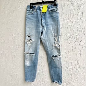 Re/Done Light Blue High-Rise Distressed Jeans